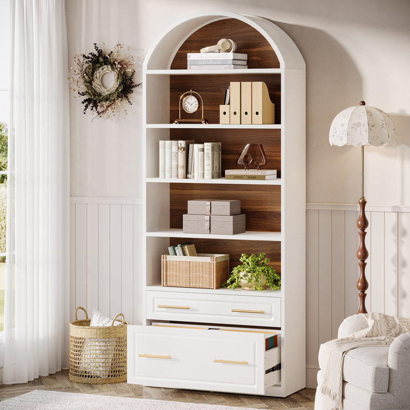 78.77'' Tall Bookcase With Drawers, White