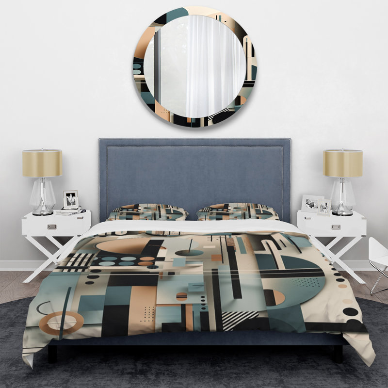 Ensemble de housse de couette bleu et noir Symmetry In Motion I Bedding, Housse de couette simple + 1 taie décorative stan