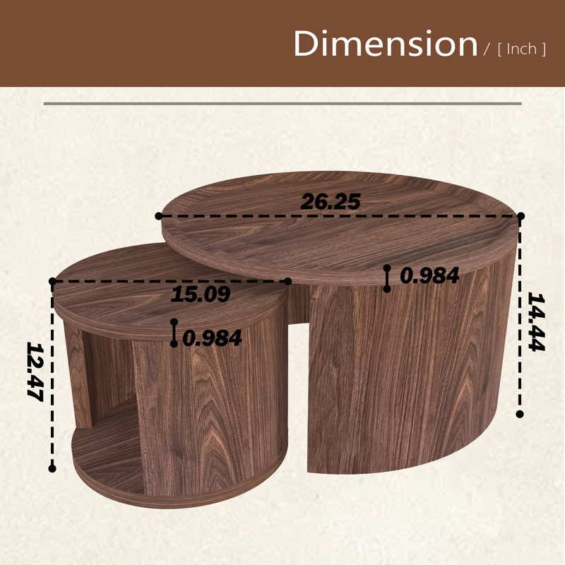 Ensemble de 2 tables basses rondes gigognes, petites tables basses 31,5 "et petites 18"