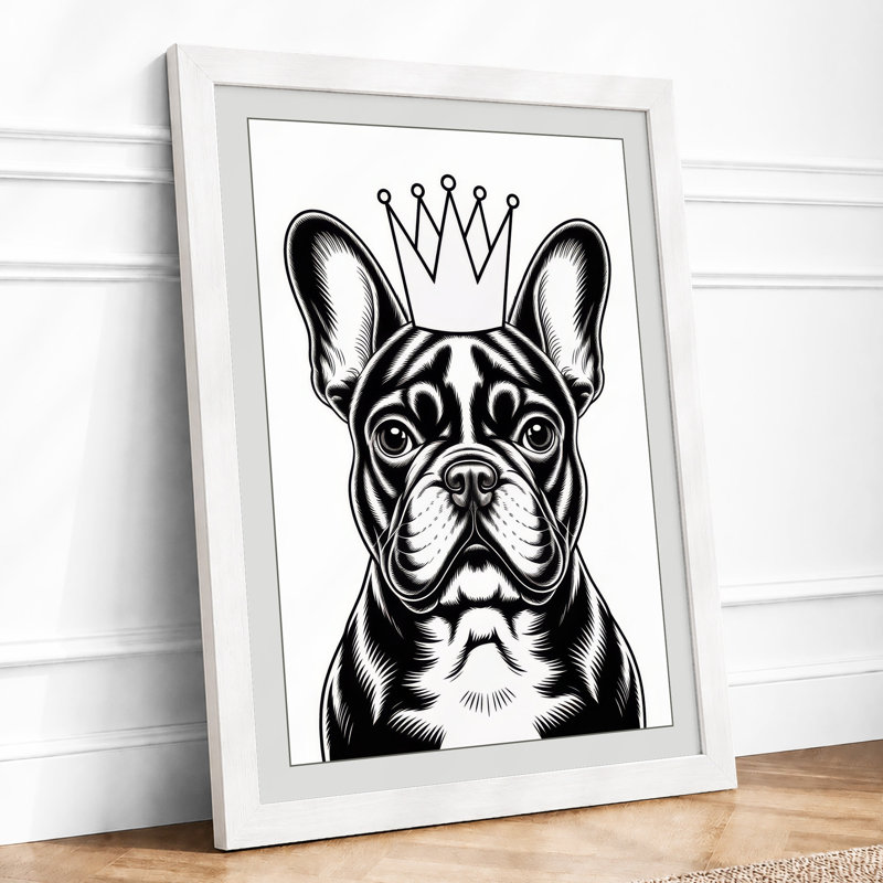 Crowned Bulldog Minimalist - Framed Print, A4 - 29.7 x 21.0 cm, White