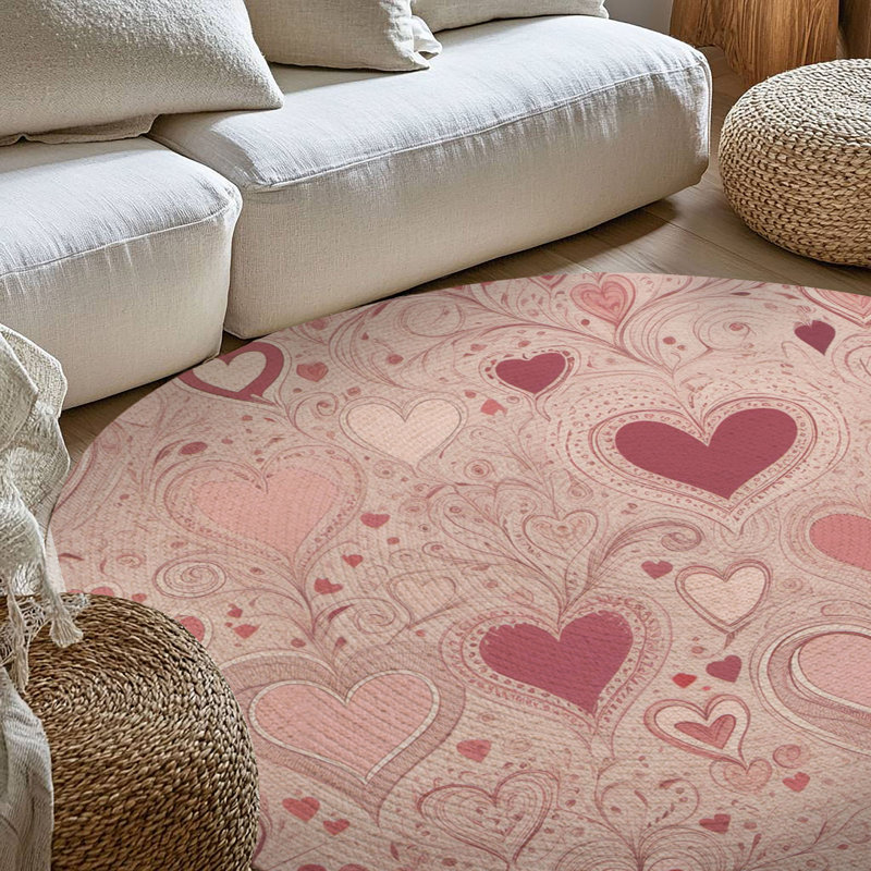 Tapis tressé Rosy Heart Whispers, Rond 5 pi