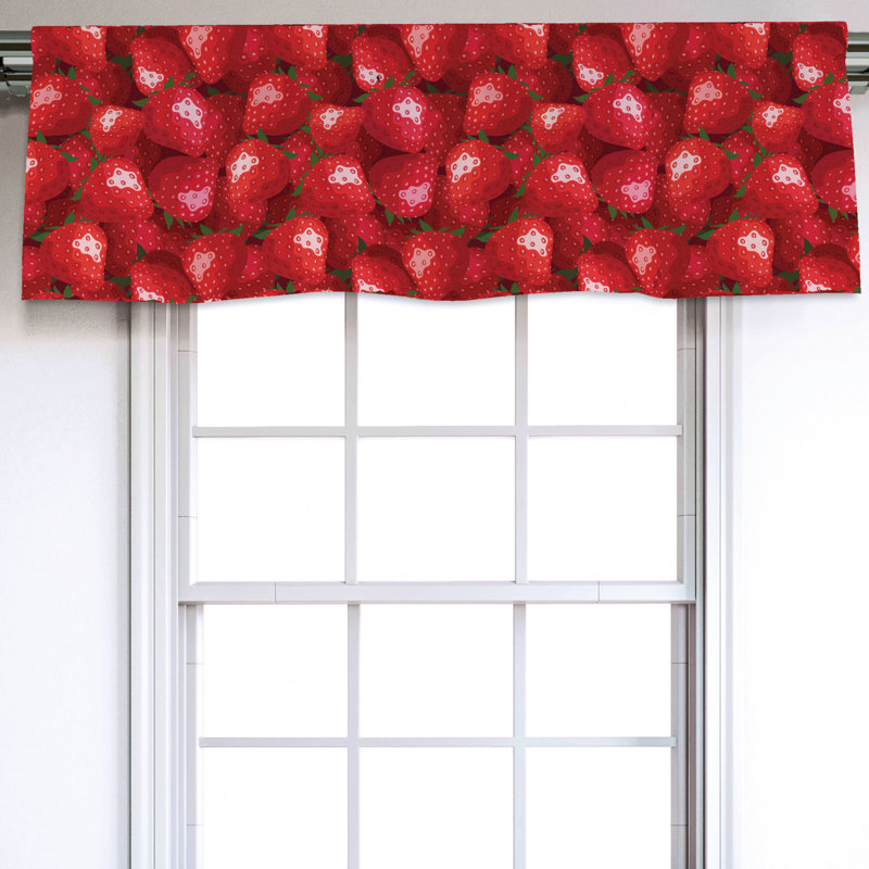 Strawberry Print Jade Green Red Satin Window Valance