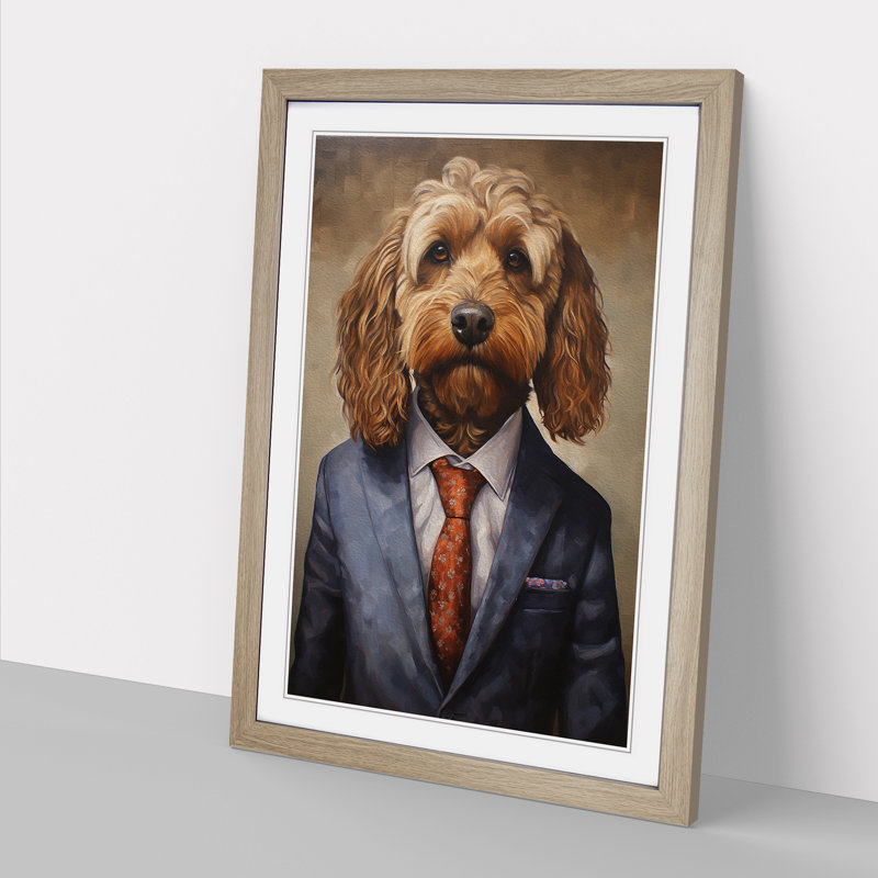 Cockapoo in a Suit No.7 1 Piece Single Picture Frame Wall Art, 34cm H x 25cm W x 2cm D, Oak