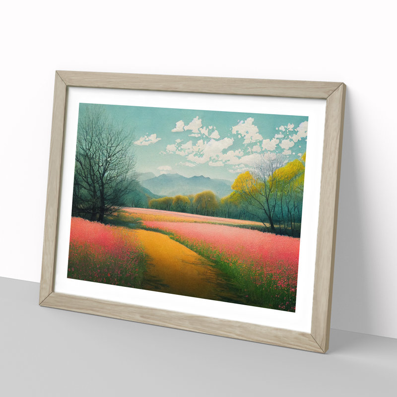 Refined Spring Meadow - Single Picture Frame Painting, 34cm H x 46cm W x 2cm D, Oak Framed