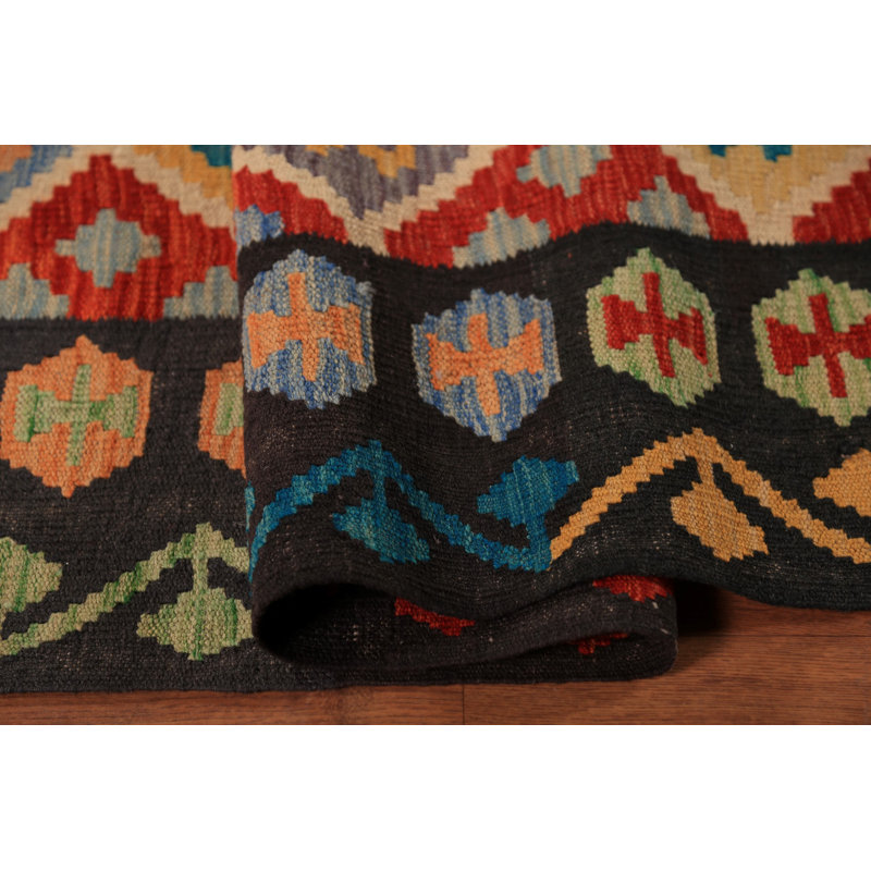 Tapis réversible en laine à motif géométrique treillis Kilim 8 x 11