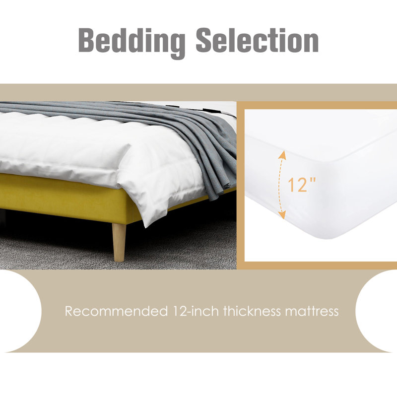 Beige Velvet Queen Upholstered Platform Bed with Tufted Headboard
