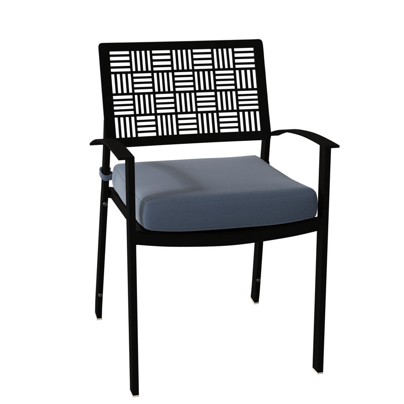 New Century Outdoor Dining Armchair, Textured Black, Spectrum Denim Sunbrella® Plainweave