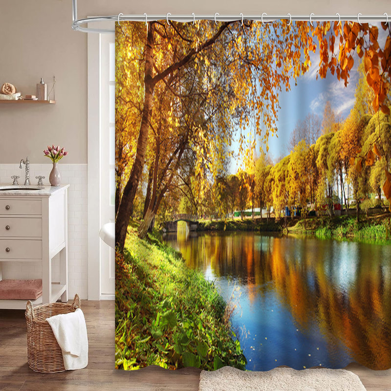 Rideau de douche avec 12 crochets Autumn Leaves Lake Garden River, L 72 po x l 72 po