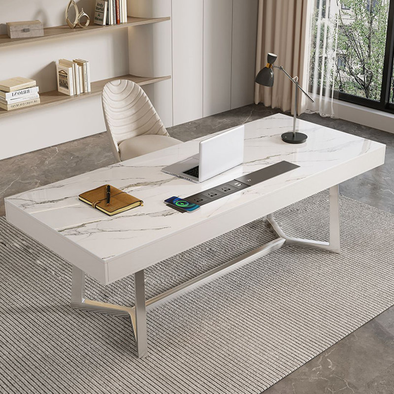 Modern and simple white rock plate desk with drawers
