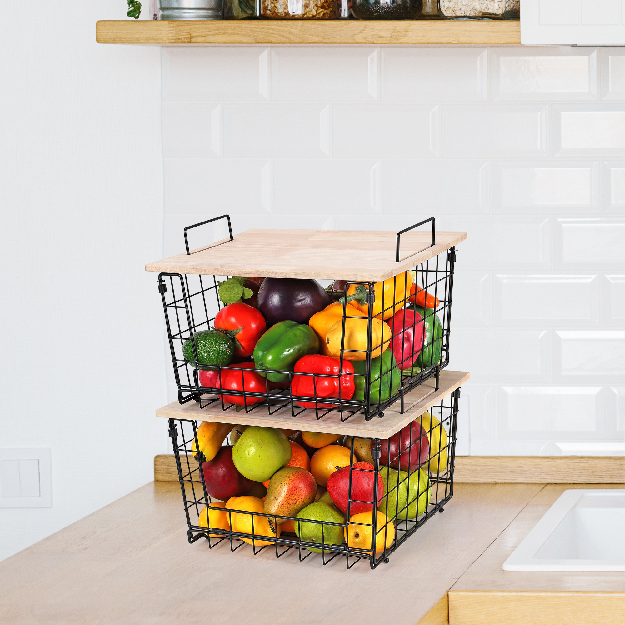 2 Pcs Stackable Fruit Baskets, Hanging Fruit Vegetable Basket