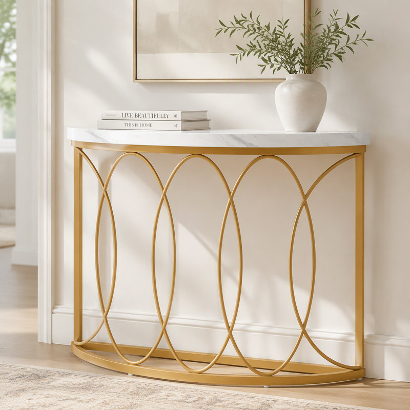Console en faux marbre, canapé d'entrée en demi-lune de 43 po