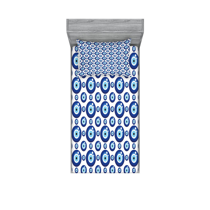Ensemble de draps et taies décoratives Ambesonne Evil Eye, bleu pâle, bleu, blanc
