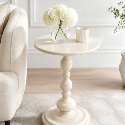 Vintage Round End Table with Frosted Black Iron Base for Indoor and Outdoor Use