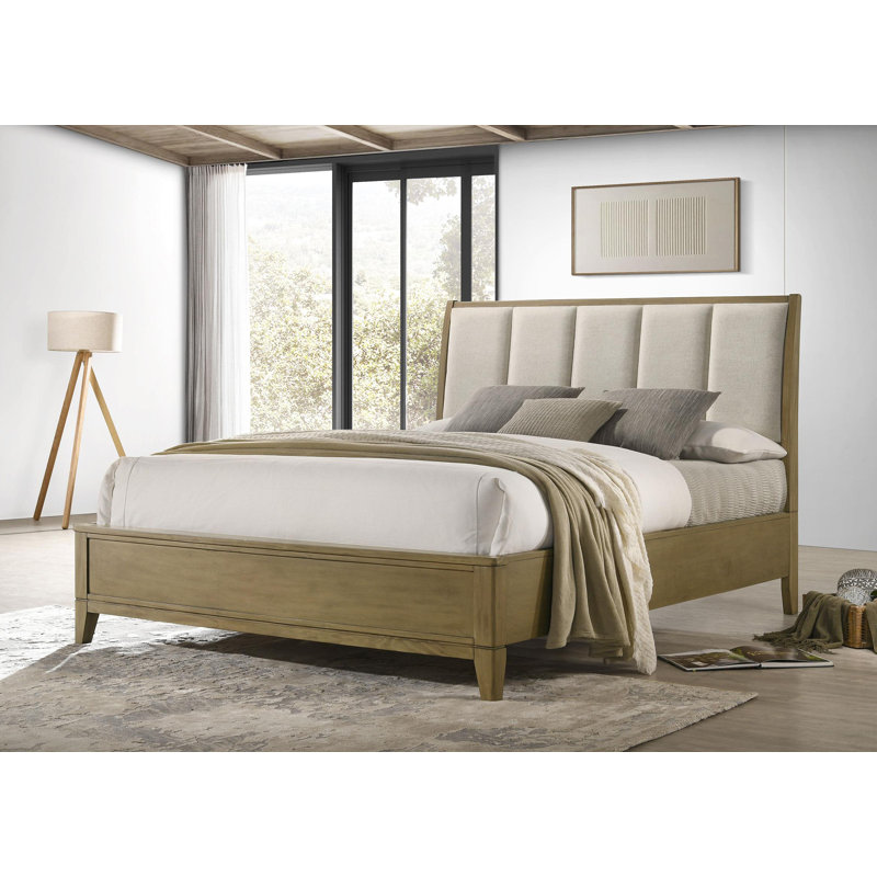Upholstered Panel Bed Natural Pine, Queen