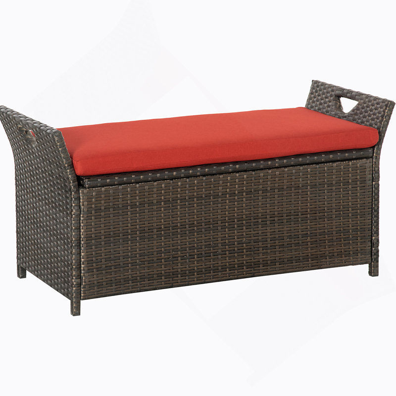Banc de rangement en osier de patio 27 gallons Outsunny, meubles de patio en rotin PE pour l'extérieur