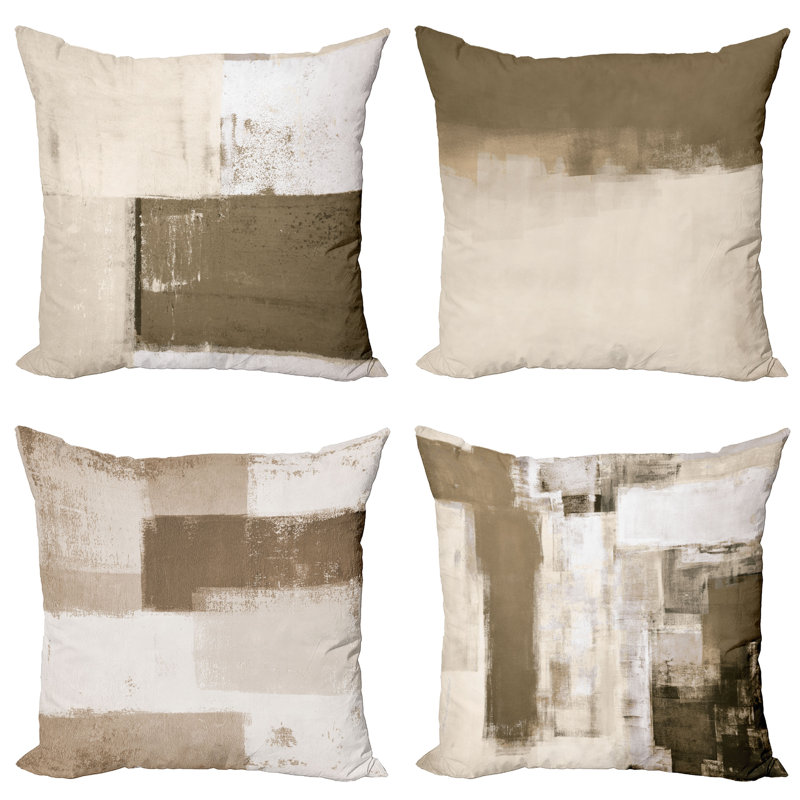 Ambesonne Grunge Throw Pillow Cushion Case Pack Of 4, Abstract And Modern Style Brushstroke Ornaments Geometric Squares, Modern Accent Double-Sided Digital Printing, 24", Dark Teal And Pale Sage Green