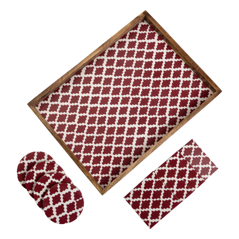 Aiesha Solid Wood Tray, White/Pink