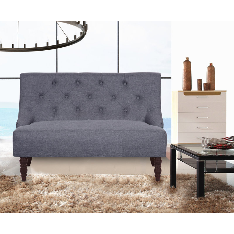 Nixa 43.7" Linen Recessed Arm Loveseat, Dark Gray Linen