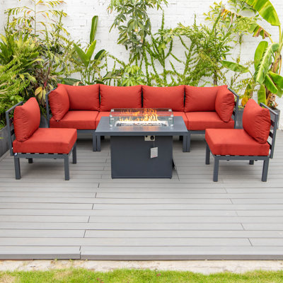 Ensemble modulaire d'extérieur 7 pièces Chelsea - Ensemble de conversation modulaire avec coussins, structure en aluminium et table basse en verre trempé