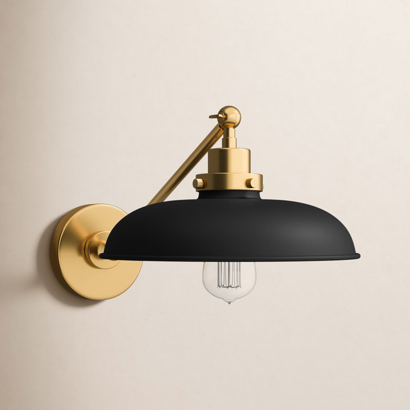 Wellfleet 1 - Light Armed Sconce, Burnished Brass, Midnight Black