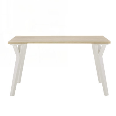 Alwynn Contemporary Rectangular Dining Table, White and Natural Wood