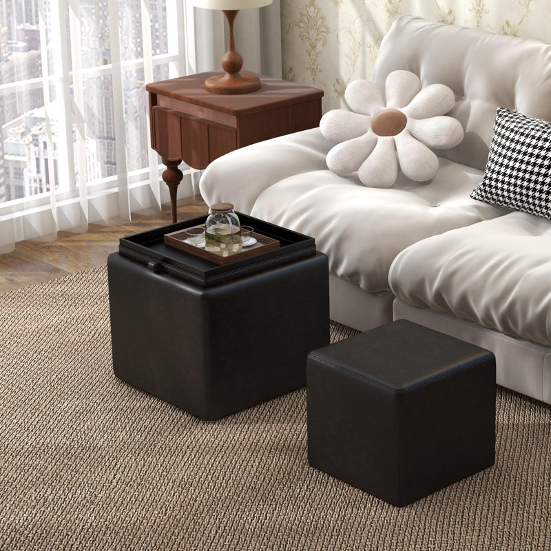 Ensemble de repose-pieds avec rangement en similicuir, Similicuir noir