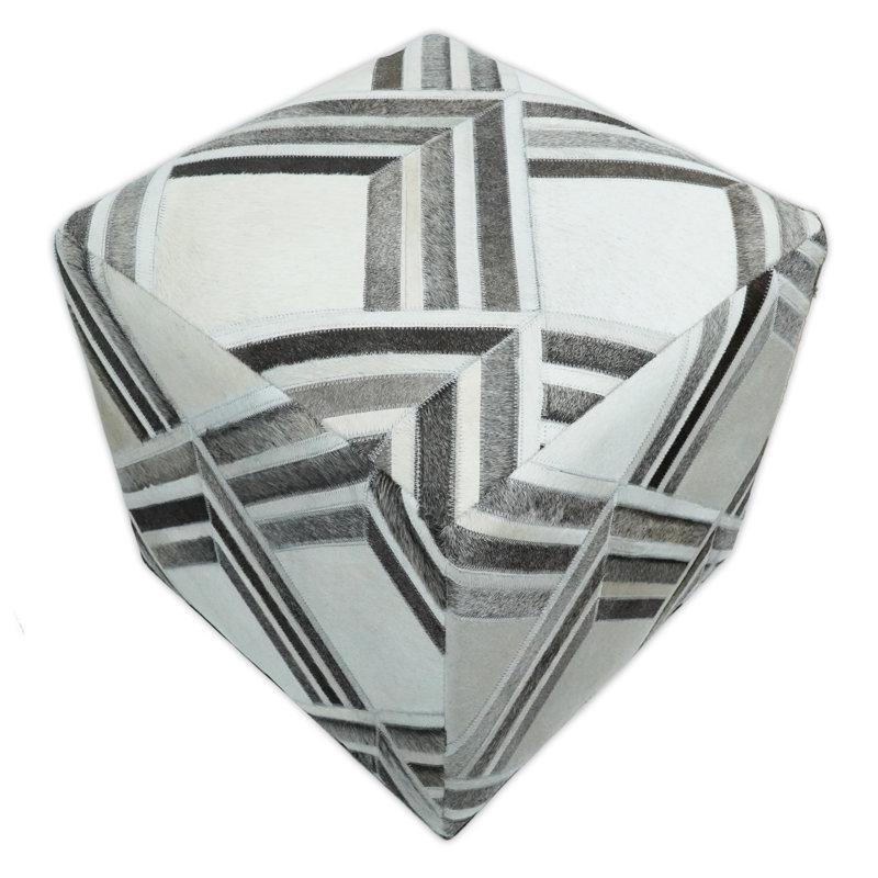 Zealand Leather Pouf, Ivory Genuine Leather