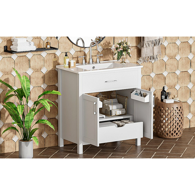 Meuble-lavabo de 30 pouces avec lavabo en céramique et beaucoup de rangement - le choix parfait pour les petites salles de bain