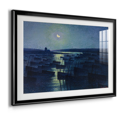 Le port de nuit / Bateaux au clair de lune - Maximilien Luce, reproduction encadrée avec passe-partout et verre Fin du 19e siècle / début du 20e siècle