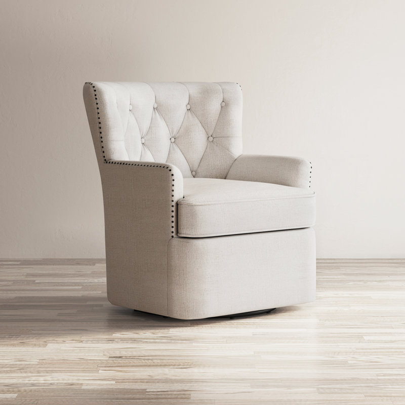 Ines 30'' Wide Tufted Swivel Armchair, Beige 