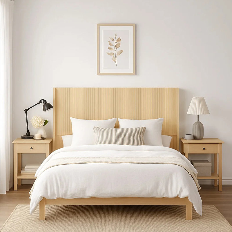 Calonne 64" W Double Wing Queen Headboard Only, Boho Fluted Panel Headboard, Wall Mounted Headboard, Beige, Queen