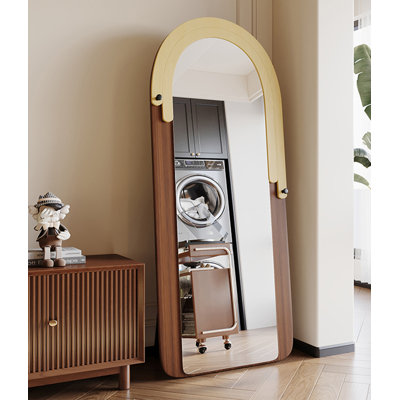 Mid-Century Arched Solid Wood Full-Length Mirror
