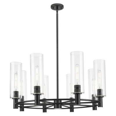 Downtown Urban - Crown Point - 8 Light 32" Stem Hung Chandelier with 12" Shade - Matte Black Finish - Shade