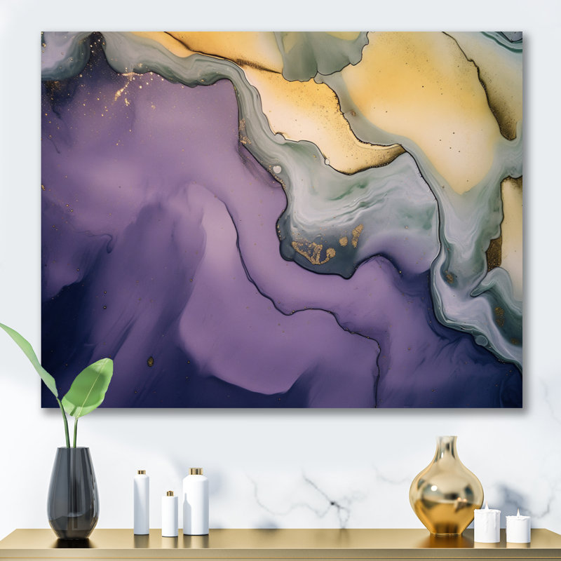 Mauve et gris nuages d'encre de marbre III - impression, Toile tendue, H 12 po x l 20 po x P 1 po