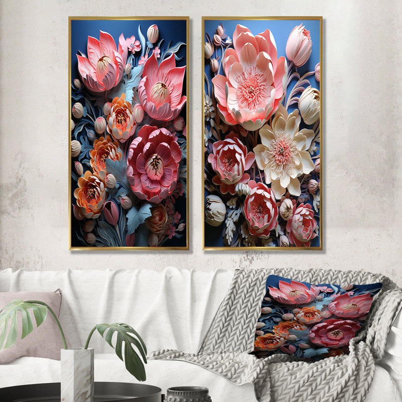 Ensemble de 2 Tulipes néon Bloom, Cadre flottant doré, H 28 po x l 25 po