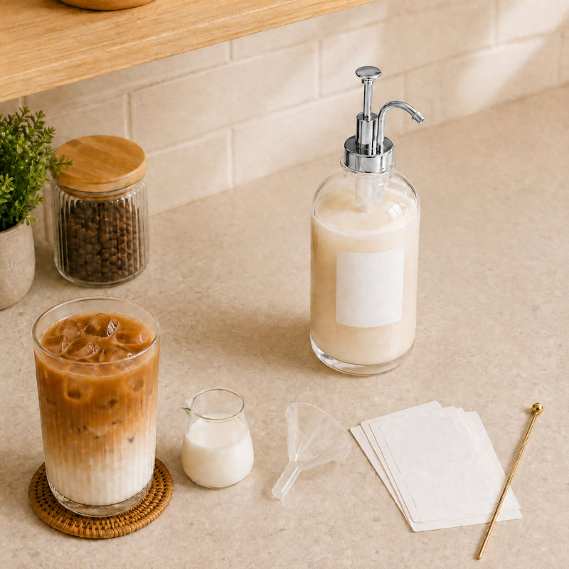 Ensemble de distributeur de sirop de café, paquet de 2 bouteilles en verre de 16,9 oz avec pompe et étiquettes pour bar à café et café