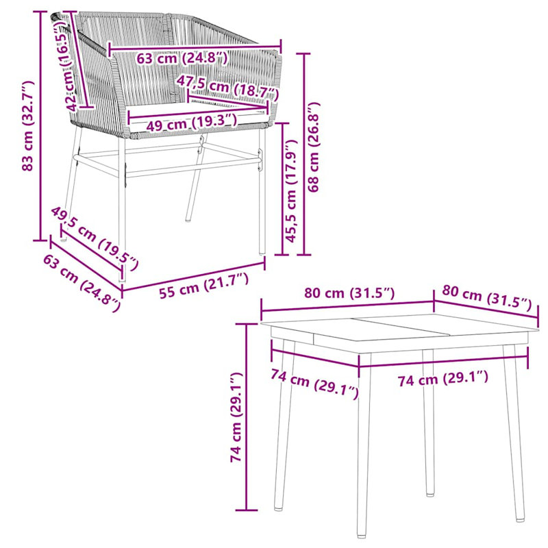 Patio Dining Set With Cushions Poly Rattan Glass, Black/Black, 4, 29.1" H x 31.5" W x 31.5" L