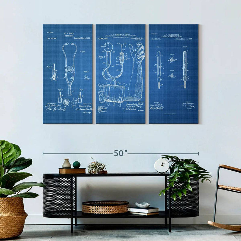 Reproduction d'art sur toile brevetée bleue, H 32 po x l 50 po x 1,25 po