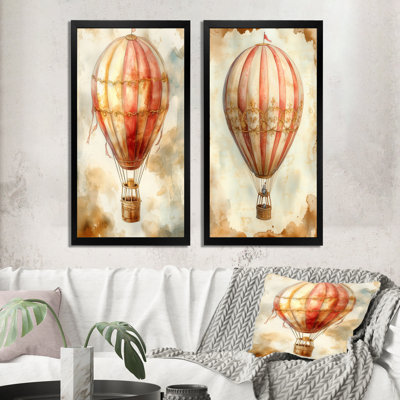 Ballon au-dessus des nuages ​​du matin I - Ensemble de 2 impressions sur toile représentant une montgolfière