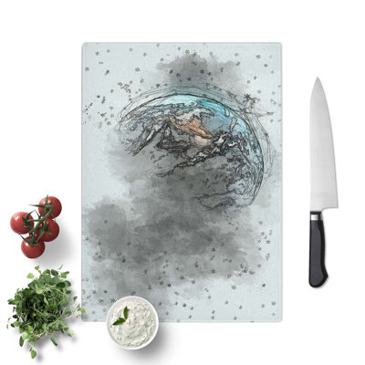 Tempered Glass Stars Surrounding Planet Earth Chopping Board