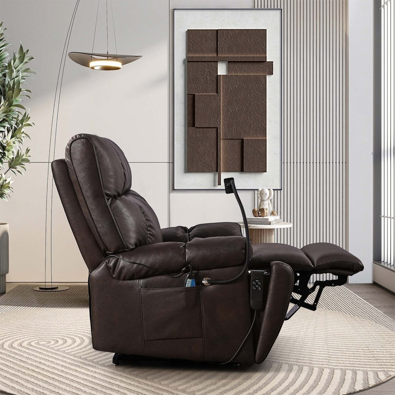 Fauteuil inclinable électrique en cuir Gobrias, Cuir brun