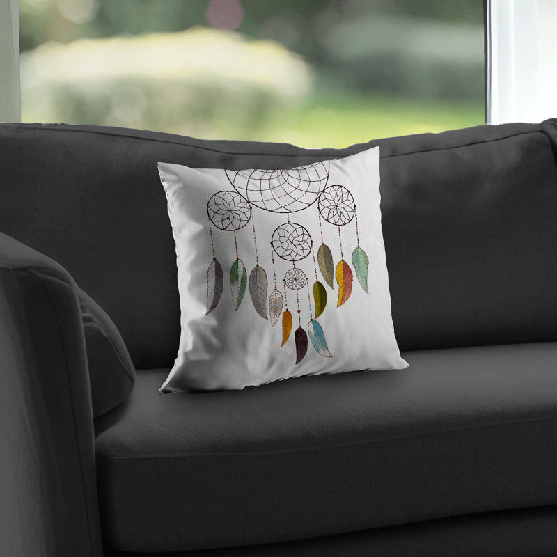 Dreamcatcher Gray Hygge Poly Twill Throw Pillow – Poly Twill Throw Pillow with Insert, Double-Sided Print