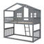 Twin Over Twin House Bunk Bed With Ladder, Wood Bed-Grey