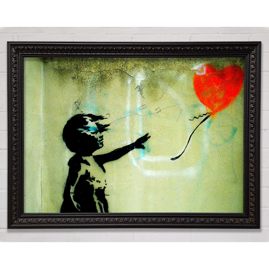 Gerahmter Kunstdruck Love Heart Balloon Girl Float