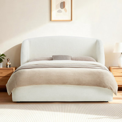 Modern Chenille-Style & Water-Repellent Upholstered Wingback Headboard Platform Bed