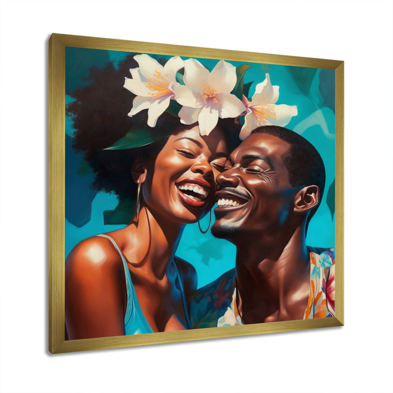 Beautiful Black Couple in Love III - impression, H 16 po x l 16 po x P 1 po, Cadre flottant doré