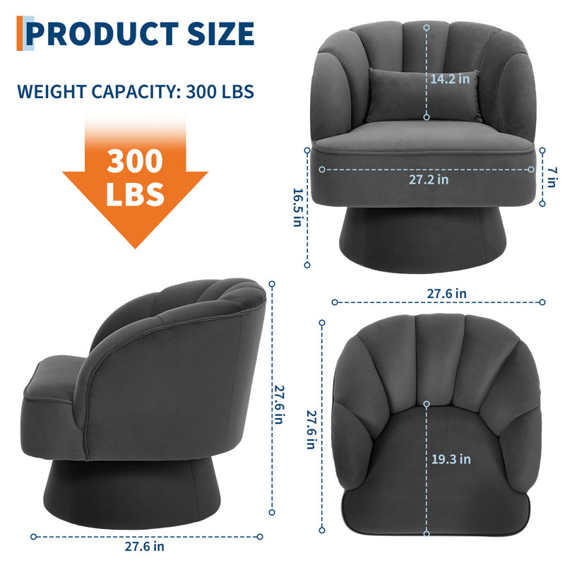 Upholstered Swivel Accent Chair, Velvet Grey