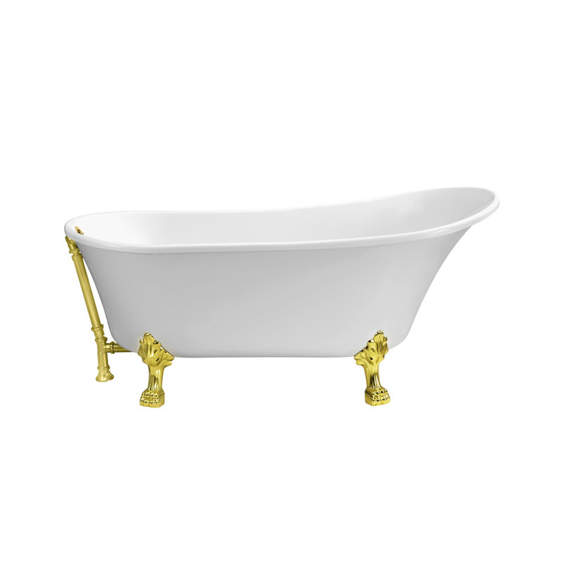 59" Streamline Clawfoot Soaking Acrylic Bathtub, Polished Gold, Polished Gold