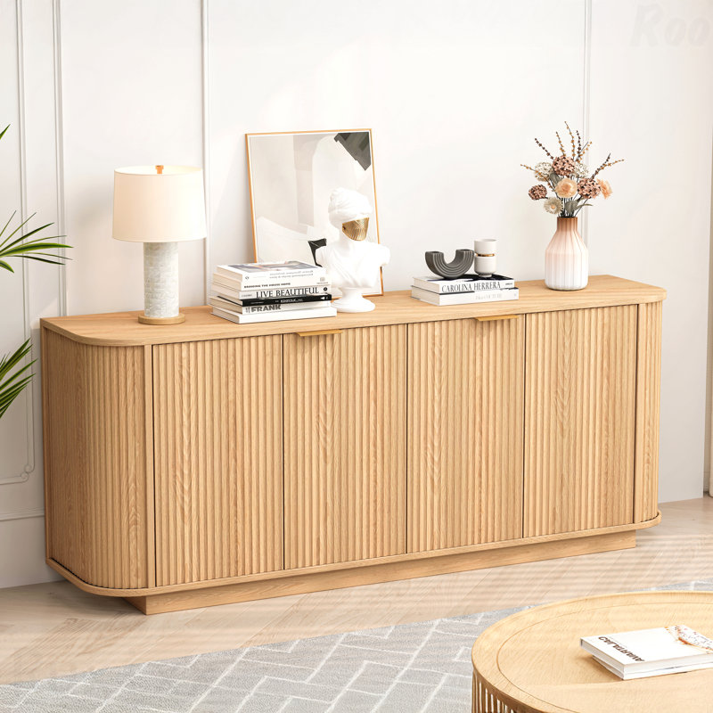 Buffet de rangement ondulé de 63 po, armoire à double porte avec tablettes réglables et rangement multi-scène pour le salon de la cuisine