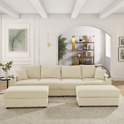 Canapé moderne en U avec 4 sièges et rangement, avec 2 repose-pieds, canapé à assise profonde avec porte-gobelets et porte-téléphone Canapé en velours côtelé